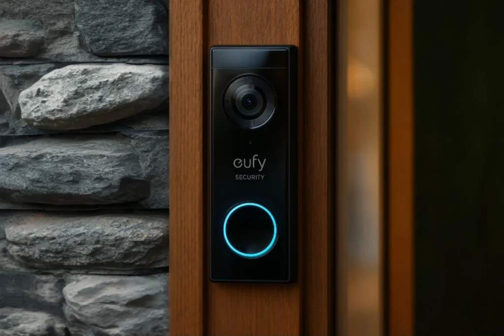 Eufy Doorbell Camera installed on a door frame